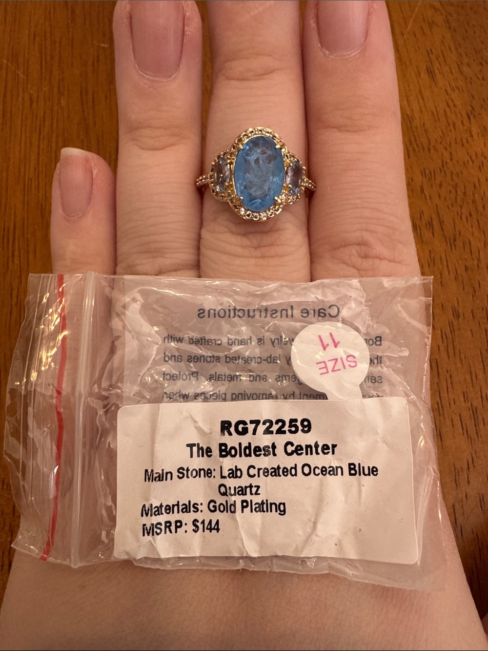 The Boldest Center Ocean Blue Quartz Ring - Gold Plating - Size 11